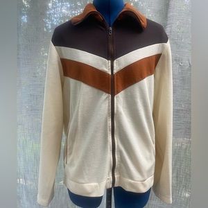 Vintage 70s Ted Williams sears sports center chevron zip track jacket brown